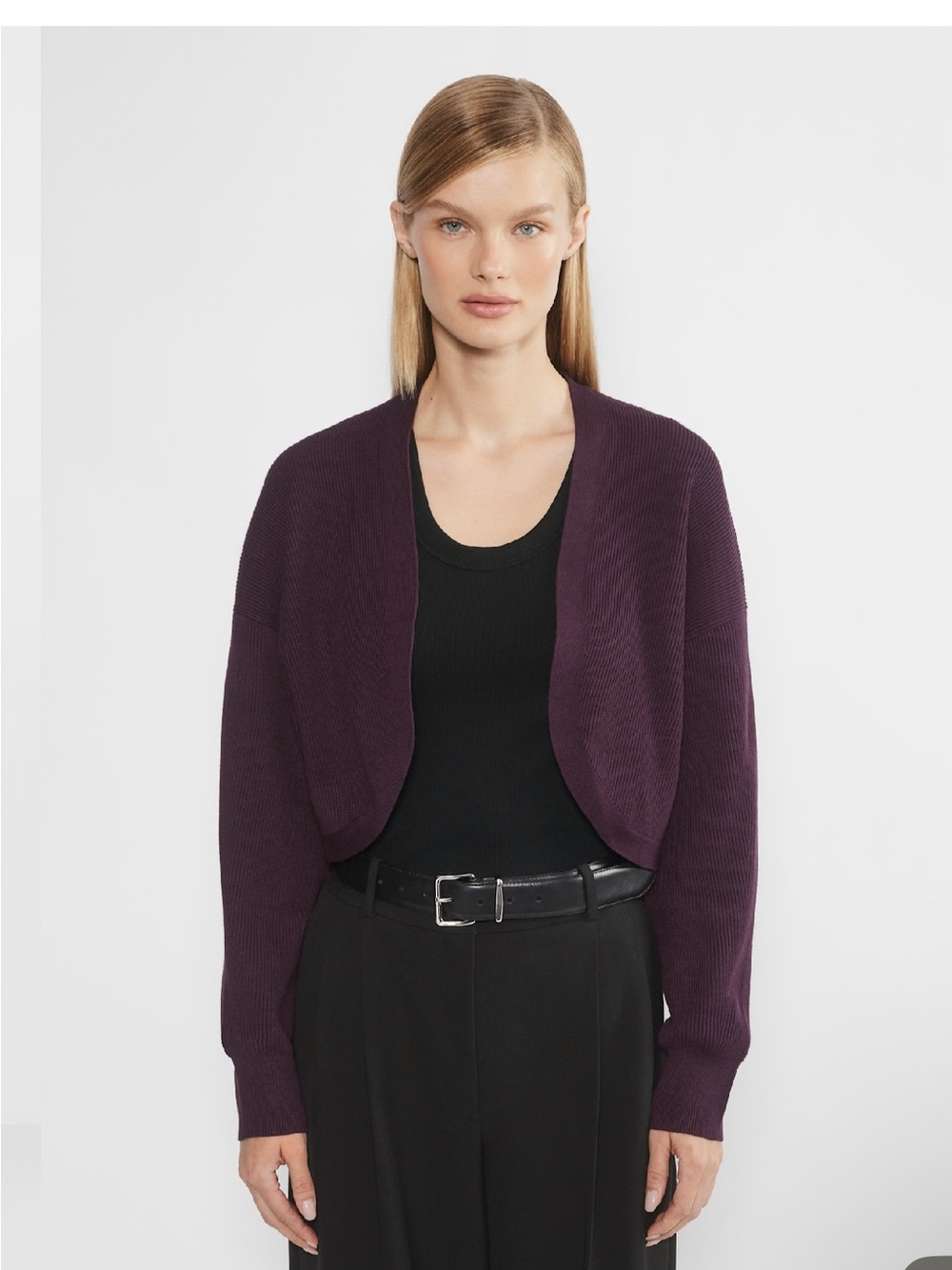Aritzia Plum Cropped Open-Front Cardigan